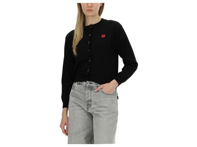 Kenzo Wollcardigan mit Bork Blumenpatch von La Primavera Schwarz - Ansicht 7