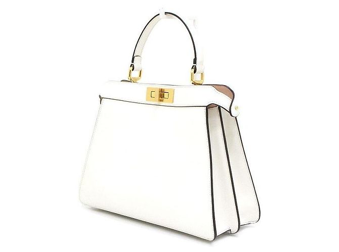 Fendi Borsa Tote e Borsa a Spalla Peekaboo Media in Pelle Bianca Bianco - vista 2