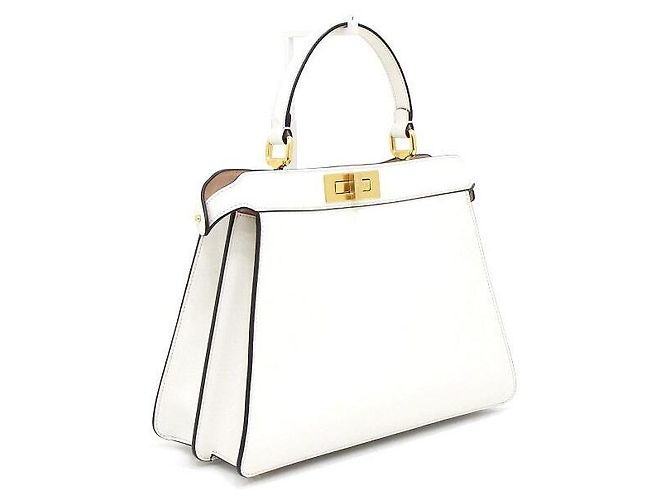 Fendi Borsa Tote e Borsa a Spalla Peekaboo Media in Pelle Bianca Bianco - vista 3