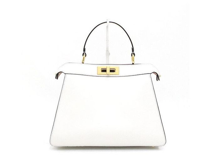 Fendi Borsa Tote e Borsa a Spalla Peekaboo Media in Pelle Bianca Bianco - vista 4