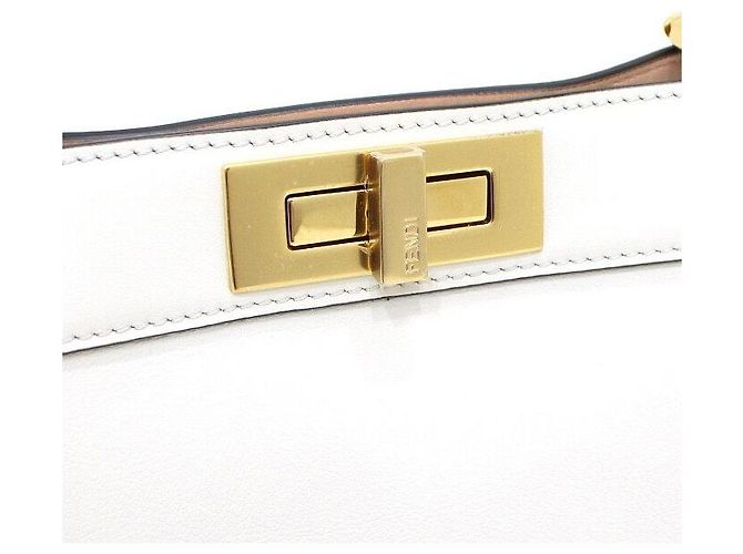 Fendi Borsa Tote e Borsa a Spalla Peekaboo Media in Pelle Bianca Bianco - vista 7