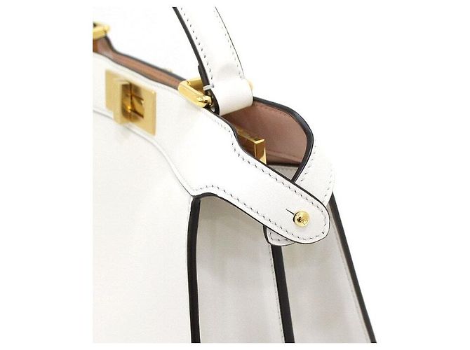 Fendi Borsa Tote e Borsa a Spalla Peekaboo Media in Pelle Bianca Bianco - vista 8