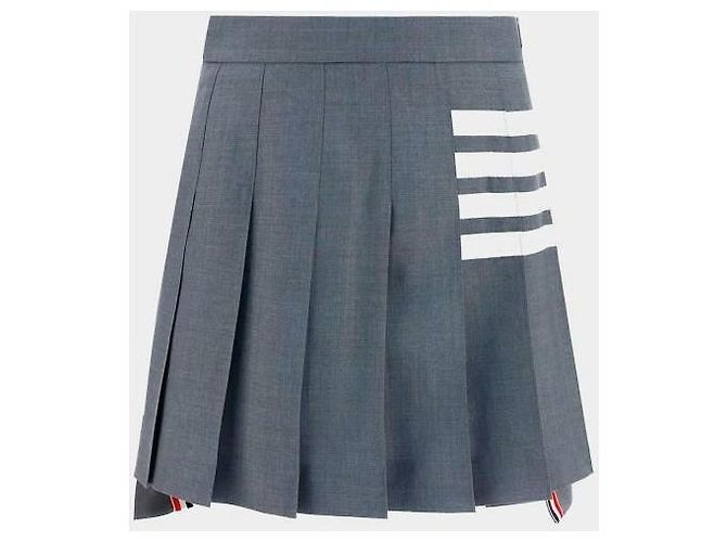 Thom Browne Falda corta plisada de lana con tejido liso a rayas - vista 4