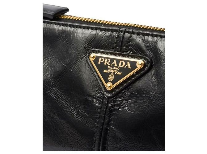Prada Medium Leder Schultertasche Neuauflage Schwarz - Ansicht 5