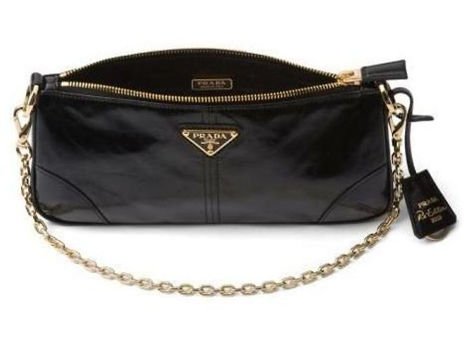 Prada Medium Leder Schultertasche Neuauflage Schwarz - Ansicht 8