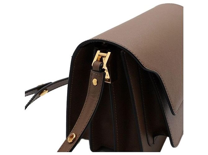 Marni Borsa a spalla in pelle Saffiano marrone TRUNK - vista 10