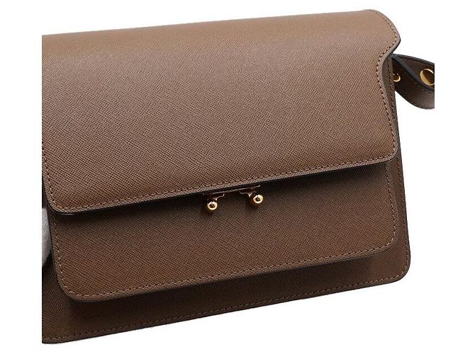 Marni Borsa a spalla in pelle Saffiano marrone TRUNK - vista 11