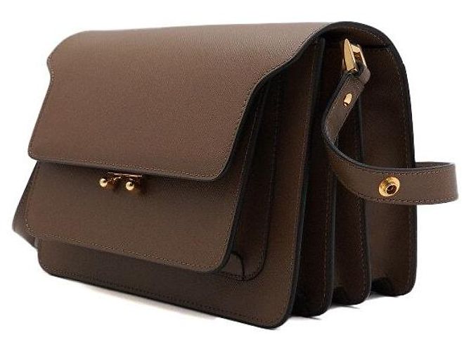 Marni Borsa a spalla in pelle Saffiano marrone TRUNK - vista 2