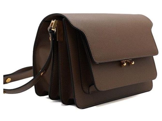 Marni Borsa a spalla in pelle Saffiano marrone TRUNK - vista 3