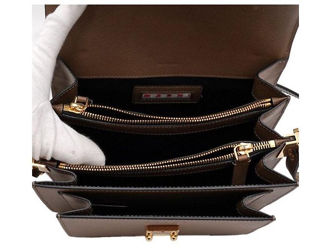 Marni Borsa a spalla in pelle Saffiano marrone TRUNK - vista 5
