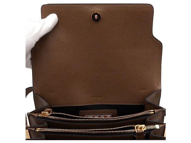 Marni Borsa a spalla in pelle Saffiano marrone TRUNK - vista 6