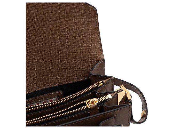Marni Borsa a spalla in pelle Saffiano marrone TRUNK - vista 7