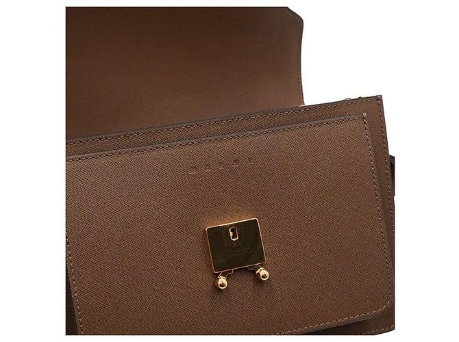 Marni Borsa a spalla in pelle Saffiano marrone TRUNK - vista 8
