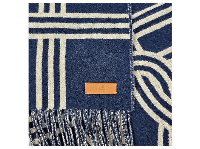Hermès Bunte grafische Kaschmirschal Blau - Ansicht 12