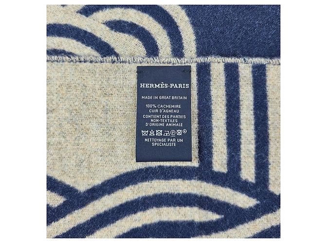 Hermès Bunte grafische Kaschmirschal Blau - Ansicht 13