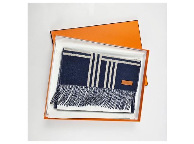 Hermès Bunte grafische Kaschmirschal Blau - Ansicht 14