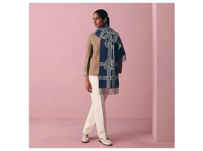 Hermès Bunte grafische Kaschmirschal Blau - Ansicht 4