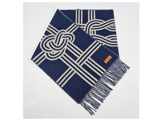 Hermès Bunte grafische Kaschmirschal Blau - Ansicht 8