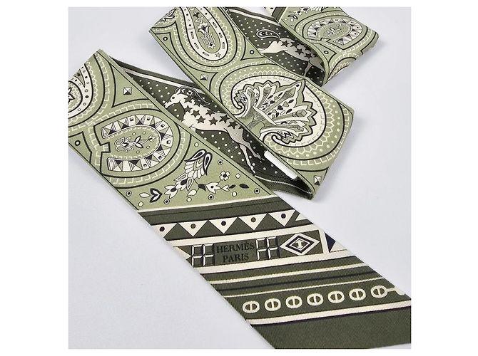 Hermès Pañuelo Twilly de seda Castaño - vista 11