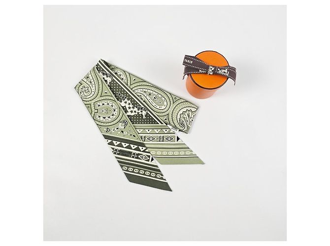 Hermès Pañuelo Twilly de seda Castaño - vista 13