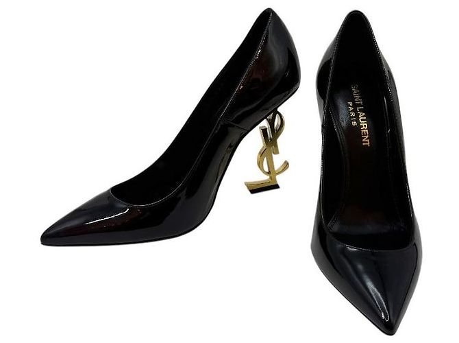 Saint Laurent Pumps Opium in Pelle Verniciata Nera e Oro Nero - vista 2
