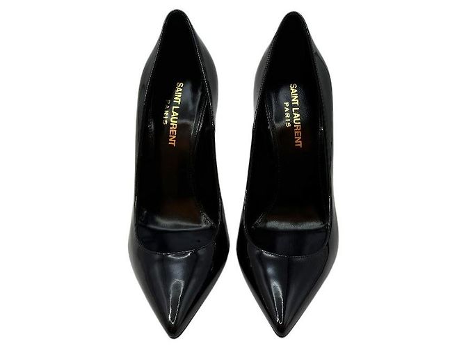 Saint Laurent Pumps Opium in Pelle Verniciata Nera e Oro Nero - vista 3