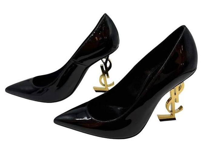 Saint Laurent Pumps Opium in Pelle Verniciata Nera e Oro Nero - vista 4