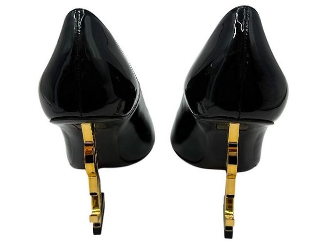 Saint Laurent Pumps Opium in Pelle Verniciata Nera e Oro Nero - vista 5