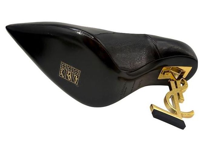 Saint Laurent Pumps Opium in Pelle Verniciata Nera e Oro Nero - vista 6