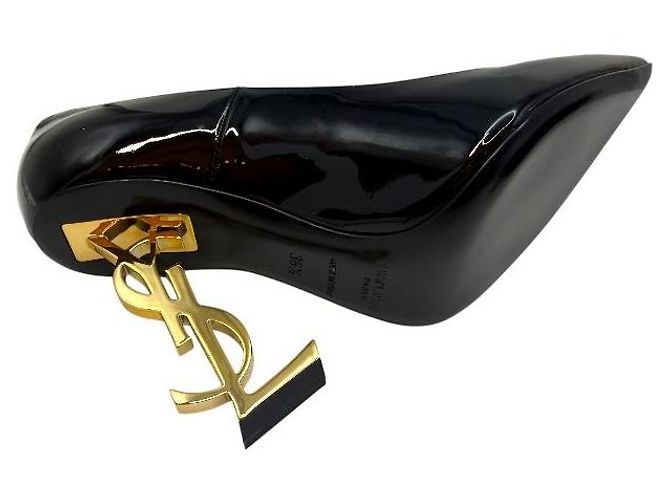 Saint Laurent Pumps Opium in Pelle Verniciata Nera e Oro Nero - vista 7