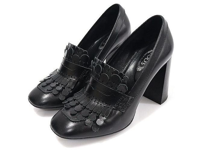 Tod's Pumps con tacco a blocco in pelle nera con frange e nappine per donne Nero - vista 2