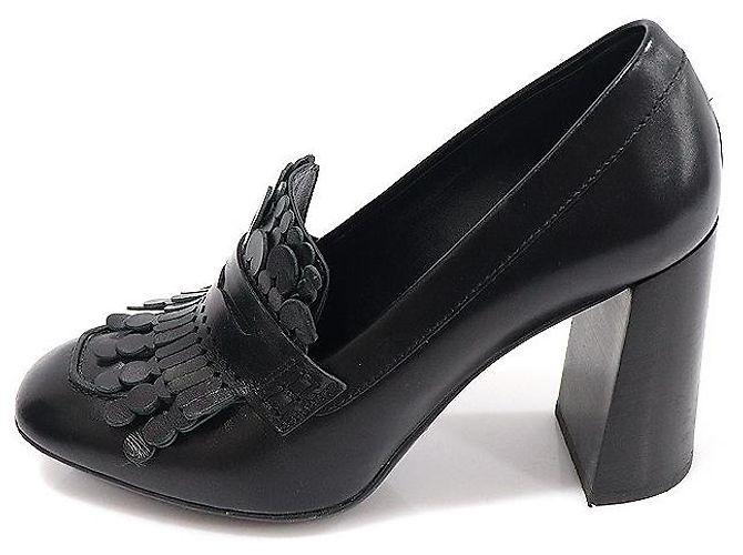 Tod's Pumps con tacco a blocco in pelle nera con frange e nappine per donne Nero - vista 3