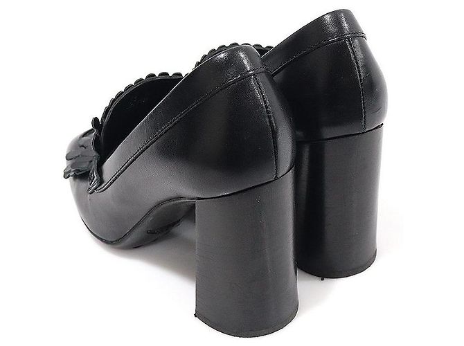 Tod's Pumps con tacco a blocco in pelle nera con frange e nappine per donne Nero - vista 4