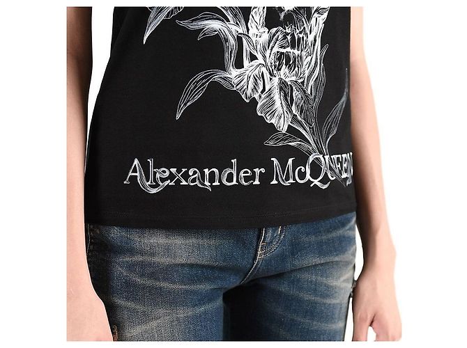 Alexander Mcqueen Schwarzes T-Shirt mit Logo-Print und kurzen Ärmeln QZABT - Ansicht 3