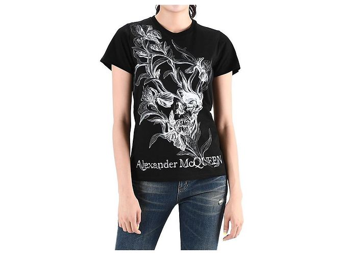 Alexander Mcqueen Schwarzes T-Shirt mit Logo-Print und kurzen Ärmeln QZABT - Ansicht 5