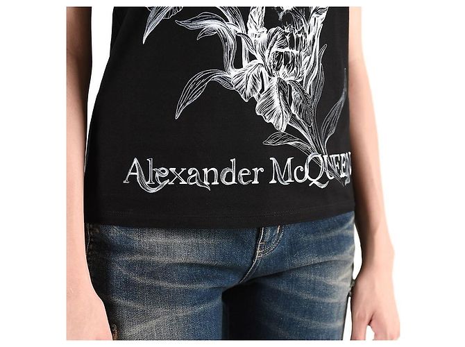 Alexander Mcqueen Schwarzes T-Shirt mit Logo-Print und kurzen Ärmeln QZABT - Ansicht 7