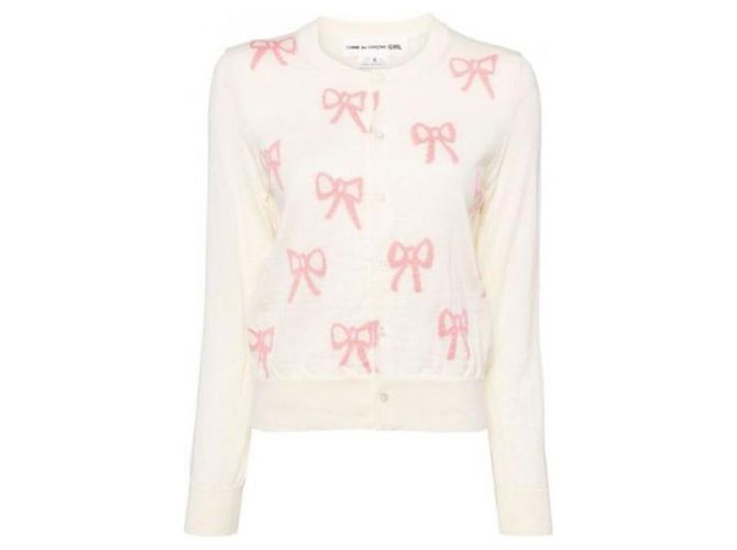 Comme Des Garcons Wollcardigan mit Intarsienmuster und Band Weiß - Ansicht 5