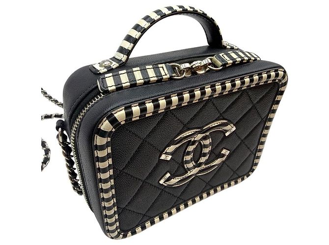 Vanity Chanel Mini borsa a tracolla serie Caviar Filigree Blu - vista 7