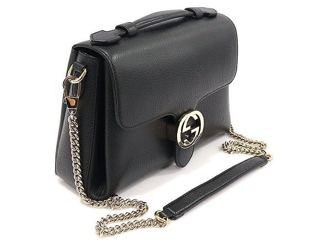 Gucci Black Leather Interlocking Top Handle Small Chain - view 2