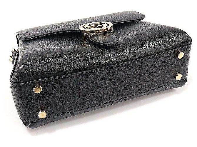 Gucci Black Leather Interlocking Top Handle Small Chain - view 4