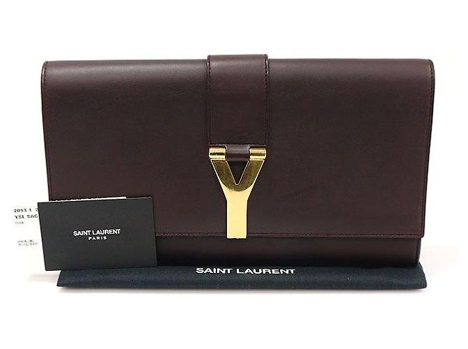 Saint Laurent Clutch Cabas Y-Line in Pelle Marrone - vista 2