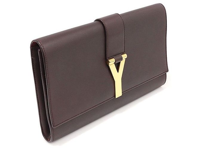 Saint Laurent Clutch Cabas Y-Line in Pelle Marrone - vista 3