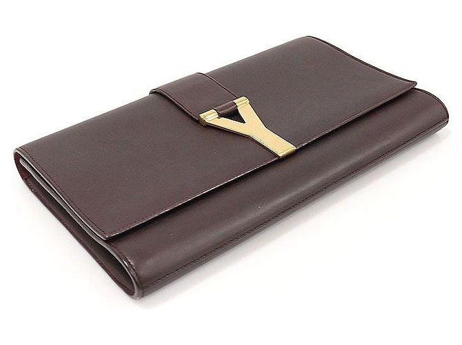 Saint Laurent Clutch Cabas Y-Line in Pelle Marrone - vista 4