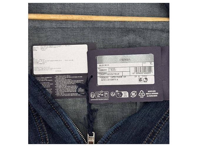 Prada Giacca cropped in denim leggero con zip per uomo, blu navy, XL - vista 10