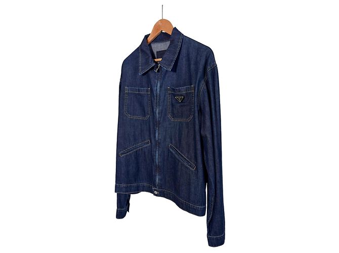 Prada Giacca cropped in denim leggero con zip per uomo, blu navy, XL - vista 2