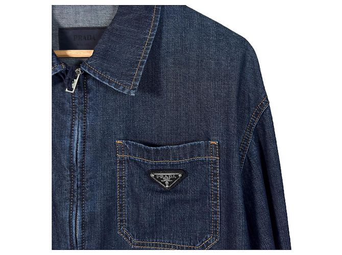 Prada Giacca cropped in denim leggero con zip per uomo, blu navy, XL - vista 5