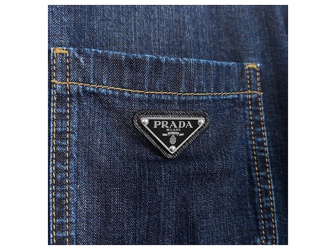 Prada Giacca cropped in denim leggero con zip per uomo, blu navy, XL - vista 6