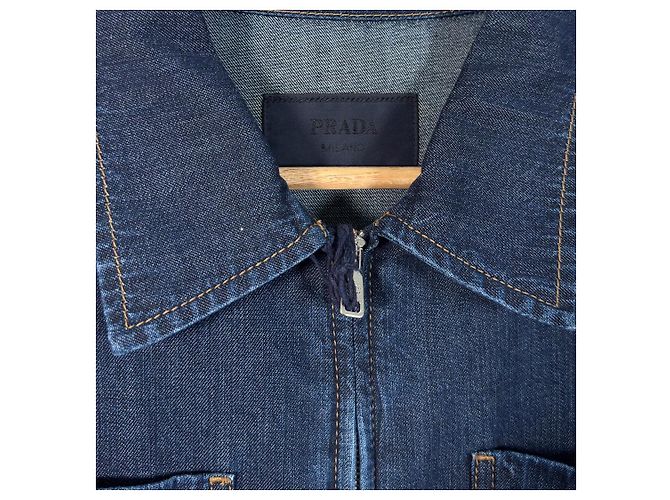 Prada Giacca cropped in denim leggero con zip per uomo, blu navy, XL - vista 9
