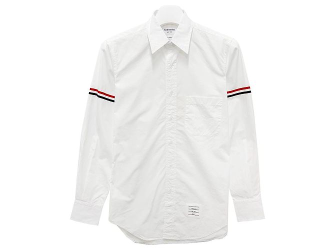 Thom Browne Camicia Classica in Popeline Bianca con Strisce Grosgrain Bianco - vista 11