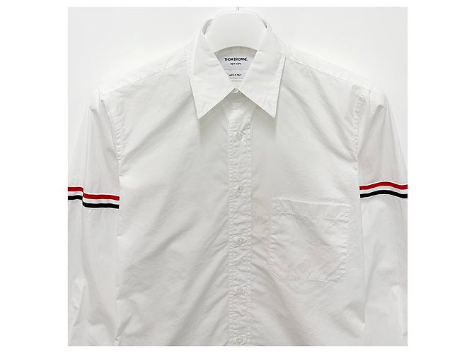 Thom Browne Camicia Classica in Popeline Bianca con Strisce Grosgrain Bianco - vista 13